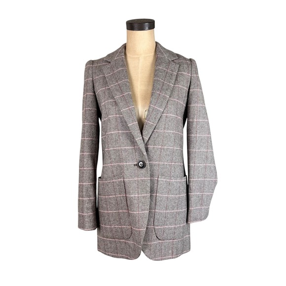 Madewell Jackets & Blazers - Madewell Wool Blend Herringbone Windowpane Check Blazer Pink Grey XXS